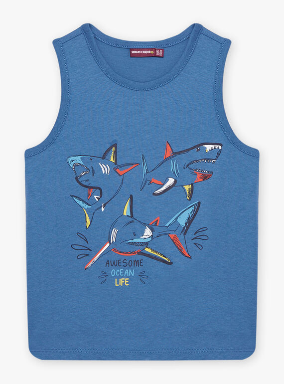 Camisola de alças azul com padrão decorativo tubarões menino CYDEBAGE1 / 22E3PGT1DEBC240