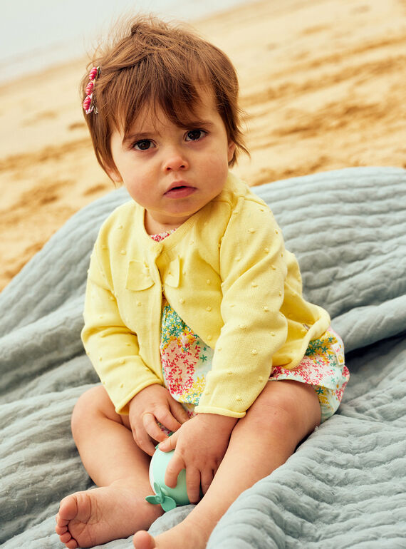 Cardigã animação às bolas e laço amarelo pastel bebé menina CASABINE / 22E1BFN1CARB115