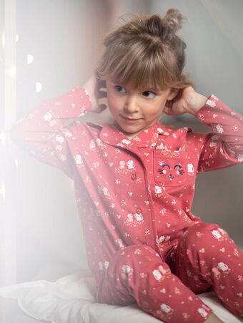 Pijama jersey rosa-fúcsia com padrão de gatinhos menina CHOUNETTE / 22E5PF44PYJD305